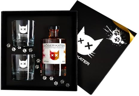 BÖSER KATER Pink Grapefruit Gin Geschenkset mit 2 Gläsern | Fruchtige Zitrusnoten mit Grapefruit & Pomelo | Das perfekte Gin Geschenk in hochwertiger Box | 0,5l 47% Vol.