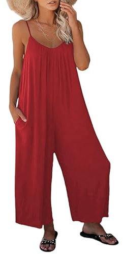 Haibang Salopette Donna Estate Tuta Jumpsuit Donna Elegante Senza Manica Vestibilità Ampia Monopezzi e Tutine Estiva Casual a Gamba Larga Pantaloni Pagliaccetto con Tasche