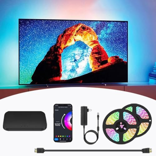 Color Changing Led Strip Lights Flexible Led Strip Lights TV Synchronized Ambient Strip Lights Multiple Modes 16 Million Colors To Choose From Creating Ambience Suitable For TV Backlighting(HDMI 2.1 4