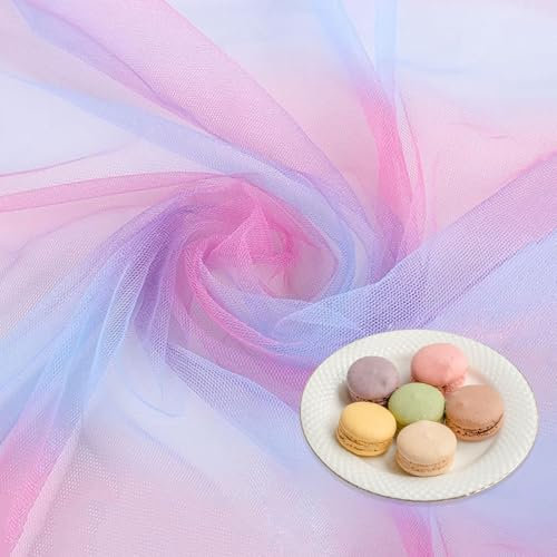 YCHYAN 2 Stück Tüllstoff Regenbogen, Organza mit Farbverlauf, Mehrfarbig Tüll, 1 m x 1,5 m Rainbow Organza, atmungsaktiv und drapiert, Hochzeit (rosafarbenes Violett)
