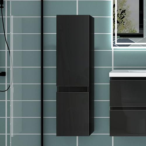 Acezanble Hochschrank Badezimmerschrank Hochglanz Schwarz, Badschrank mit 2 Türe SoftClose Wandmonatge 30x30x110cm