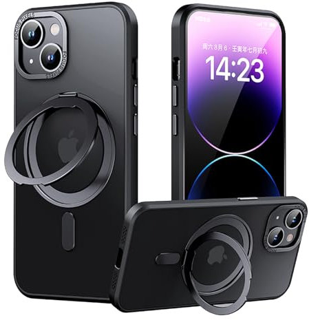 QIVSTAR Case for iPhone 15, with Magnetic Invisible Stand [Compatible with MagSafe] Transparent Back Military-Grade Protection Shockproof Men Women Phone Cover iPhone 15 6.1, Black SSD