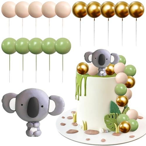 Koala Tortendekoration Tiere, 16 Stück Kuchendekorationen Geburtstag, Kuchendekorationen Tiere Cake Topper Bälle Koala Cupcake Topper für Kinder Geburtstagsfeier, Babyparty, Weihnachten (C)