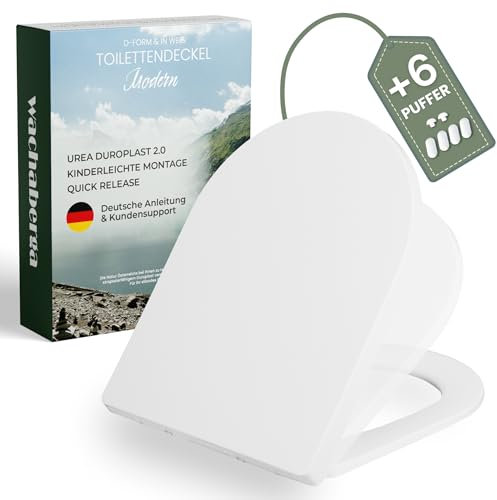 WC Sitz mit Absenkautomatik D-Form – bombenfester Halt des Toilettendeckel D-Form dank Edelstahl Spezialscharniere – Klobrille aus langlebigem Urea-Duroplast – inkl. 2 Montage-Sets & 6 Extra-Puffer