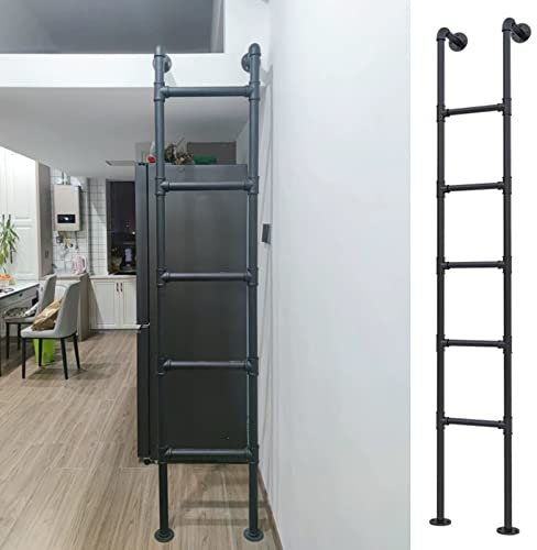 Loft Staircase Ladder Kit, Wrought Iron Bunk Bed Ladder for Library/RV/Boat/Dock/Closet, Small House Bedroom High Bed Handrail, Screws Include