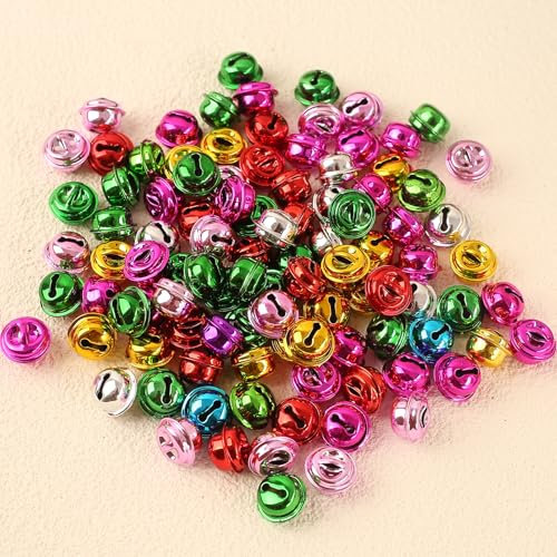 HERZONE 150pcs Glöckchen Metallglöckchen in bunt 12mm kugelförmig Schellen, Weihnachtsglöckchen (bunt)