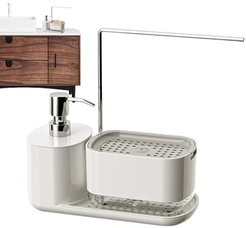 Ynnhik Dispensador de detergente rellenable, Recipiente para jabón de Cocina, Soporte para Esponja de Cocina, Organizador de Fregadero de Cocina para paños de Cocina, jabón,