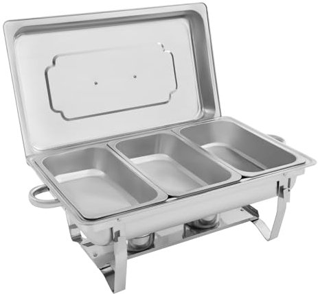 Stainless Steel Double Chafing Dish Sets Food Warmer Set Chafing Dish Buffet Set 3 Pan with Lid and Fuel Container for Buffets,Hotel Breakfast Areas, Catering,Parties