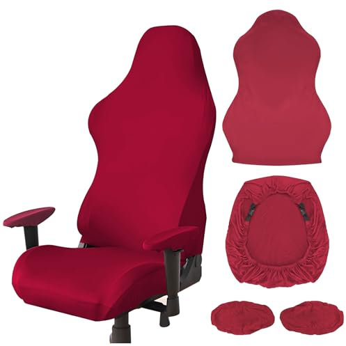 Thatyro Polyester Gaming Chair Cover Set, Stretchable Game Chair Slipcovers with 2 Armrest Covers, Scratch-Proof Gamer Desk Chair Covers for Computer Office Seat (Red)