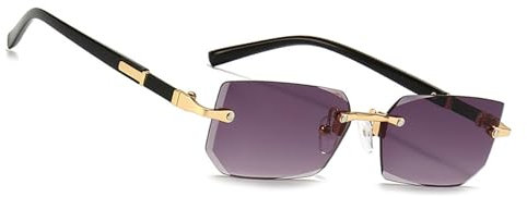 MEGAVOW Rahmenlose Rechteck Sonnenbrille, Brillenband, Vintage Retro Brillen für Damen Herren, Diamantschliff Gläsern, Gafas de sol mit Getönten, Klassische, Quadratische