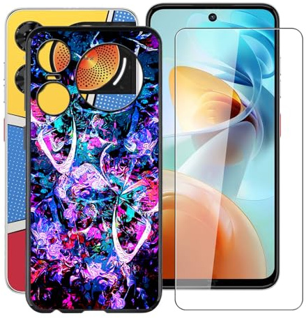 HGJTFANY Handyhülle für ZTE Nubia Music 2 (6.70) mit Gehärtetem Glasfolie, Schwarz Weiche Silikon Stoßfeste Hülle Cover, Anti-Kratzer TPU Schutzhülle für ZTE Nubia Music 2 - Lebhaft