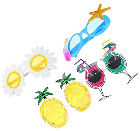 CAXUSD 4stücke Hawaii-Stil Sonnenbrillen Lustige Party-Brillen für Hawaii-Themen Kreative Farbenfrohe Brillen aus Polycarbonat Ergonomisch für Sommerparty