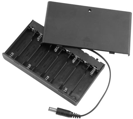 12 Volt Power 8 AA Battery Holder Case with 2.1MM x 5.5MM Dc Plug and On Off Switch 12V Plastic Open Battery Storage Box for Cctv Diy Electronics Arduinos Motors Solenoids Led Strips