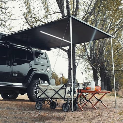 WXXSHGDW Auto Seiten Markise Sonnensegel Wohnwagen mit Lichtleiste, Gehäuse Aus Aluminiumlegierung, Ripstop 200D Oxford-Gewebe UPF50+ Wasserdichtes PU 5000 mm, für Auto/SUV/LKW/Van(160x250cm/5.2x8.2ft