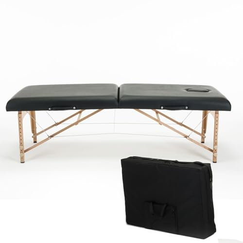 MOKLYF Klappbare Massageliege, höhenverstellbar, Massage-Spa-Bett, Massagetherapieliege mit Buchenständern, verstellbares 2-Fach klappbares Salonbett mit Leder, tragbares Wimper(Schwarz-185 * 70cmB