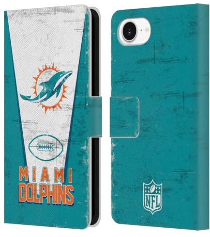 Head Case Designs Offizielle NFL Banner Miami Dolphins Logo Art Leder-Wallet-Hülle Kompatibel mit Apple iPhone 16e / iPhone 17e