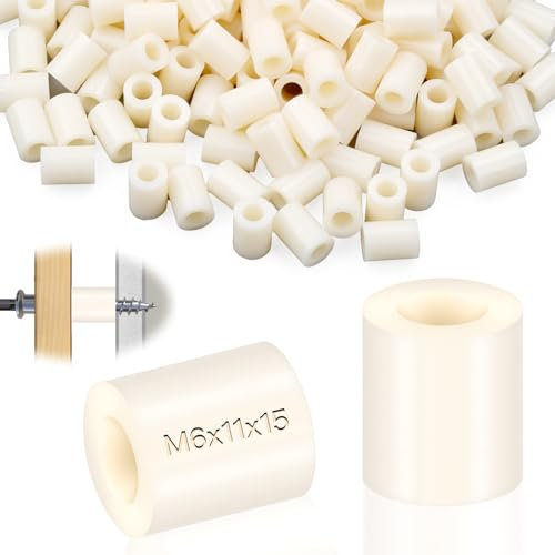 SWTYExt Entretoise Plastique M6 Entretoise Plastique 50 Pcs ABS Rondelle Manchons de Distance Nylon Isolation Rondelles 11x15 mm d'Espacement Rond Blanc pour Vis Electriques Interrupteur et Prise