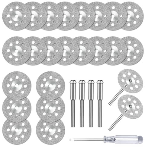 Flintronic 24 Piezas Discos de Corte para Dremel, 22 mm Mini Disco de Corte de Diamante, Hojas de Sierra Circulares de Diamante con 4 Mandriles SC y 1 Destornillador, para Jade, Porcelana, Vidrio