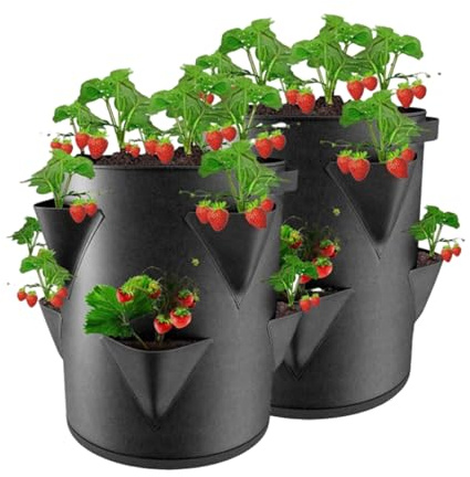 Erdbeerturm zum Pflanzen, Erdbeer Pflanzturm Pflanzsack aus Filz mit 8 Seitlichen Pflanztaschen, 10 Gallonen Pflanzsäcke für Erdbeeren Pflanzen, Atmungsaktiv Pflanzenturm für Innen Außen Balkon (2)