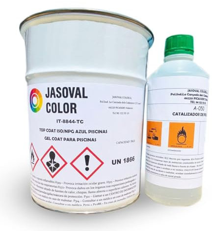 Jasoval Color Pintura Gel Coat para Piscinas de Fibra de Vidrio con Catalizador (Gris Luminoso, 5 kg)