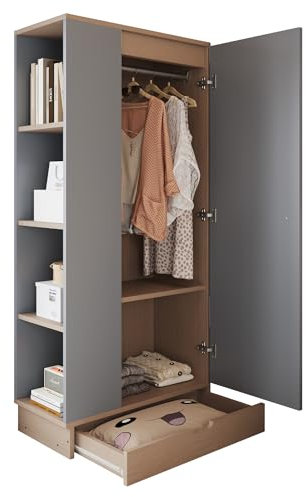 KecDuey Kleiderschrank 70x40x170cm, klein Kinderzimmerschrank,eintürige Ausführung, Kleiderschränke,Kinderschränke mit Einlegeböden und Schubladen (Grau)