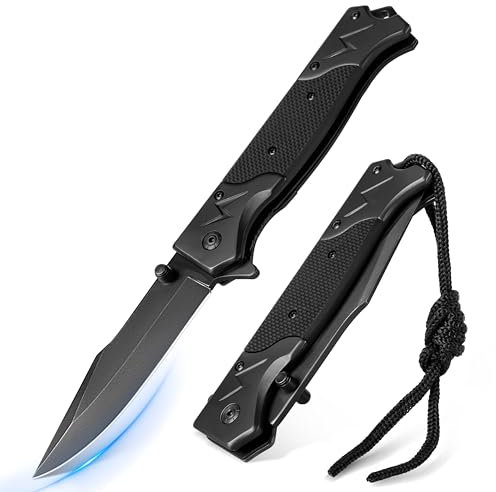 Rolgno Taschenmesser Klappmesser, Edelstahl Tragbares Outdoor Messer, Rutschfeste EDC Einhandmesser Survival Messer mit Liner-Lock & Taschenclip, Männer Geschenk