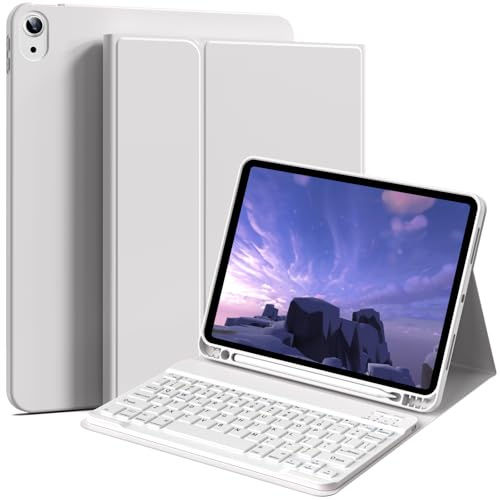 BFGTSJF Custodia per tastiera per iPad (A16) 11a generazione 11 pollici 2025, iPad 10a generazione 11 2022, supporto Folio staccabile Bluetooth Keyboard Cover con portamatite, grigio