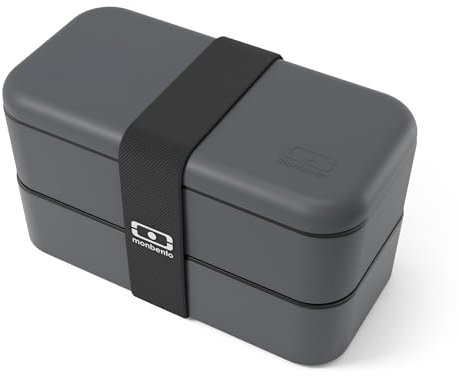 monbento - Bento Box Adult Original Grey Anthracite Made in France - 2 Leakproof Compartments - Microwave & Dishwasher Safe - Work/Picnic/Meal Prep Stackable Lunch Box - BPA Free Containers for Food