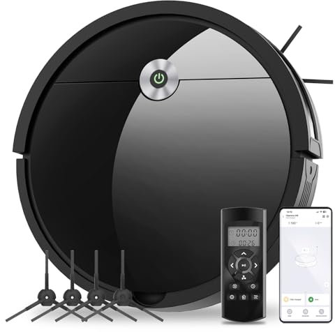 Vexilar Robot Vacuum Cleaner with 2800Pa Suction, 140 Mins Run Time, App/Remote/Voice Control, 300ML Dust Bin, Automatic Self-Charging, Ideal for Floors, Pet Hair, Carpet