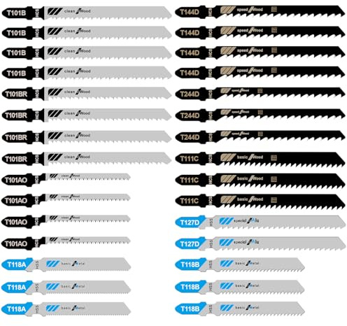 Craluuur 30PCS Jigsaw Blades Set, Assorted T-Shank Jig Saw Blades for Wood, Metal & Plastic Cutting(T101AO, T101B, T101BR, T118A, T118B, T144D, T244D, T111C, T127D)