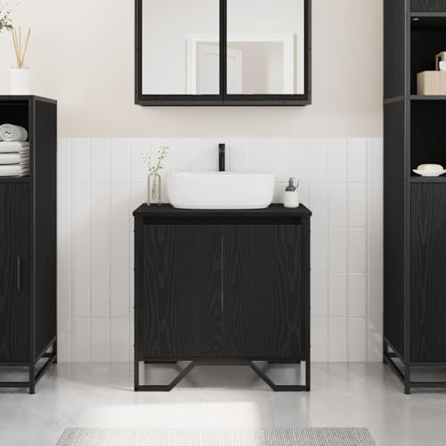 Gecheer Waschbeckenschrank Schwarz 60x35x60 cm mit Eisenbeinen | Holzwerkstoff, Eisenbeine, geräumiger Stauraum, pflegeleicht