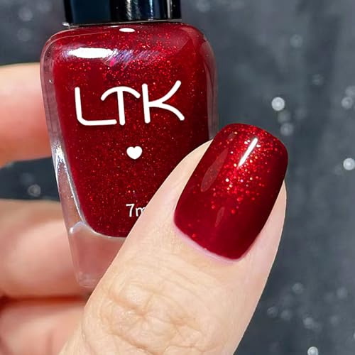 Rot Glitzer Farben Nagellack - Schnelltrocknend Fein Glitzernder Schimmer Nagellack auf Wasserbasis, Langanhaltender Nail Polish DIY Salon für Frauen Maniküre, Air Dry Ohne UV Lampe, 7ml (RED GLITTER)