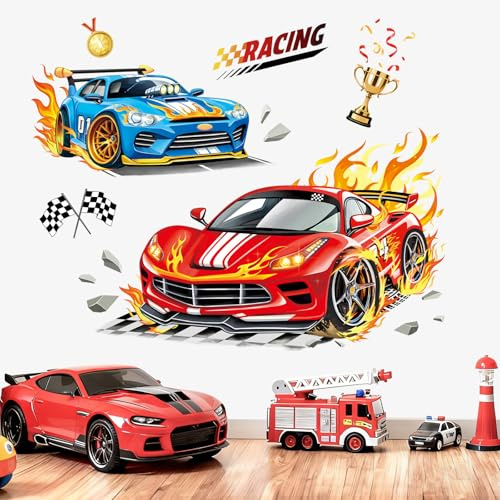 decalmile Wandsticker 3D Rennwagen Rennauto Wandtattoo Sportwagen Autos | Abziehbare und Aufklebbare Wandaufkleber, DIY Abnehmbare Wandkunst Abziehbilder, Wandfreundlich, Leuchtenden Farben