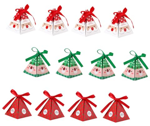 TOGEVAL 24 Stück Weihnachtsgeschenkbox aus Stabilem Karton mit Weihnachtsmann Rentier und Tannenbaum Motiven Kleine Süßigkeiten und Keksschachteln für Partyzubehör und Festliche Anlässe