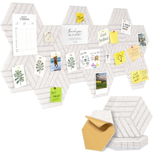 12 Stück Filz Pinnwand, 30×26 cm Selbstklebende Hexagon Filzplatten 12 mm Dick, Korktafel Set für Fotos, Notizen & Wanddekoration, Filz Memo Board mit Pinnnadeln (Hellcamel)