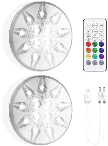 Tressify 2 Pack Led Submersible Lights With Remote, 2.8 In Underwater Pond Lights, 16-Color Remote, Ip68 Waterproof & Rechargeable, Includes Suction Cups