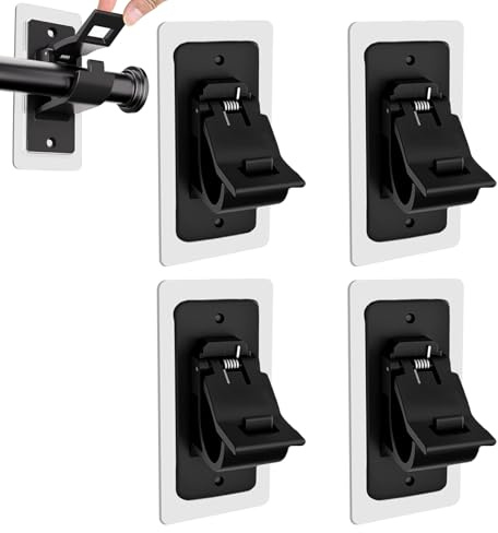 4 Pcs Curtain Bracket, Self Adhesive No Drill No Screws Black Pole Holder | Multi-Purpose, Curtain Rod Brackets, for Living Room Bedroom Bathroom