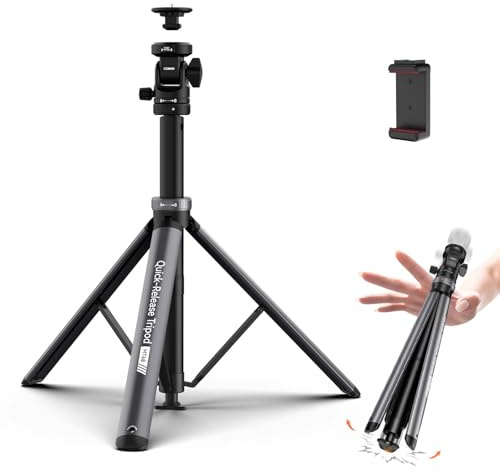 COMAN Support d'éclairage MT68 - Ouverture automatique - Réglable - Portable - 211,8 cm - Trépied pour téléphone avec tête sphérique à dégagement rapide - Vis 1/4 - Convient pour appareil photo reflex