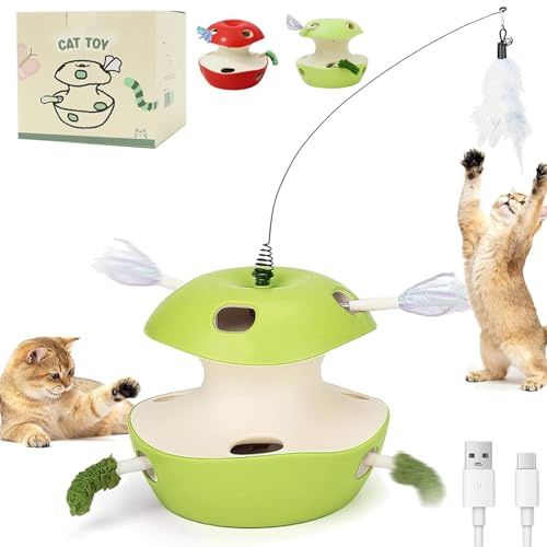 Snrtevu 2026 Upgrade Cat Puzzle Toy Apple-Shaped, 2-Level Modes with 10 Holes, Rechargeable Interactive Magic Apple Toy for Cat with Smart Sensor & Teaser for Kittens & Adult Cats Toy (Green)