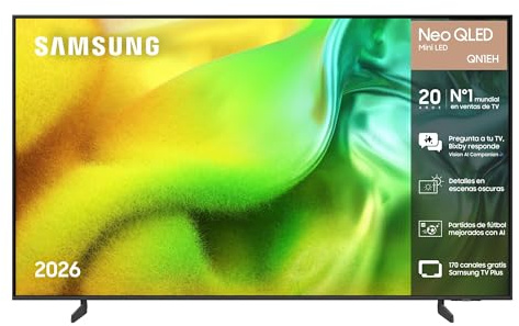 Samsung TV 65 Pulgadas Neo QLED Mini LED QN1EH 4K Smart TV con Vision AI Companion, Quantum Mini LED, AI Football Mode TV Plus, fútbol, Deportes y Cine