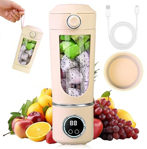 700 ML Tragbarer Mixer Smoothie Maker To Go, SGZIOO Portable Blender mit LED Display, 12 Klingen, Kleiner Mixer für Shakes und Smoothie, Wiederaufladbar Mini standmixer für Sport, Reisen, Beige