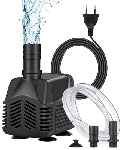 MOSFiATA Kleine Wasserpumpe Tauchpumpe mit Schlauch, 2,5m Kabel, 800L/H | Ultra Leise Springbrunnenpumpe Kleine Teichpumpe Brunnenpumpe mit 2 Düsen für Aquarien, Gärten, Brunnen, kleine Gartenteiche