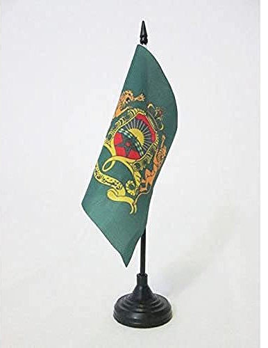 AZ FLAG - Drapeau De Table Etendard royal du Maroc 15x15 cm - Petit Drapeau Du Roi Marocain De Bureau 100% Polyester Avec Hampe De 25cm Et Socle En Plastique Noir