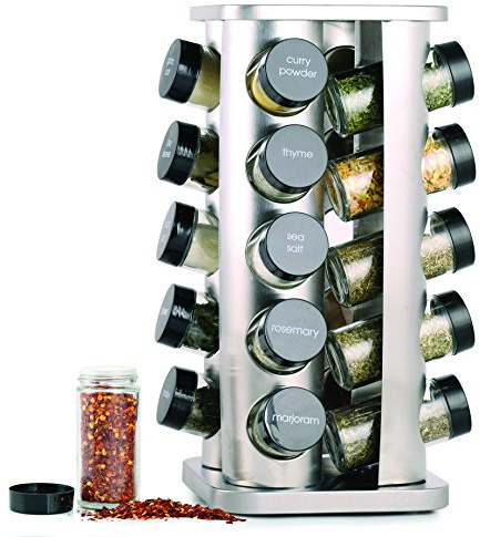 Orii 20 Jar Rotating Spice Rack with Spices Included & 5-Year Free Spice Refill Program – Stainless Steel Countertop Spice Rack with 3 oz Glass Jars