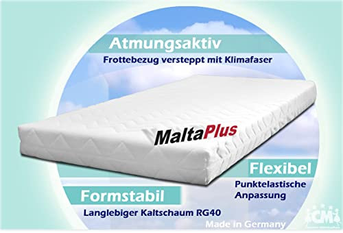 Malta Plus Schaumstoffmatratze 140x200 cm H3. Kaltschaummatratze Schaumstoff mit einer Zone atmungsaktiv, Bezug waschbar Schaumstoff mit Öko-Tex Zertifikat. (Härtegrad H3, 140 x 200 cm)