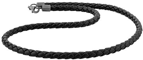 KUZZOI Männer Lederhalskette geflochten aus Rinderleder in schwarz, Dicke 5,5mm, Länge 55cm, Karabiner Verschluss aus 925 Sterling Silber, markant exklusiv ideal für schwere Ketten Anhänger 803041-055