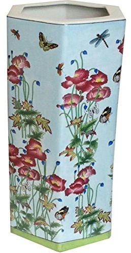 Acacia Home Hexagonal Blue Summer Garden Ceramic Umbrella Stand