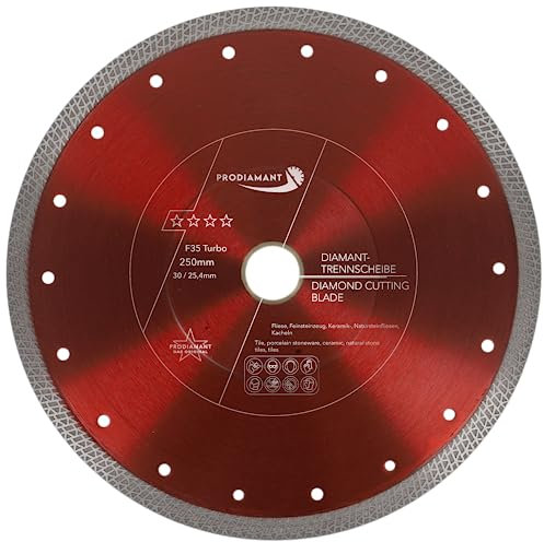 PRODIAMANT Diamanttrennscheibe 250 mm für Fliesen & Keramik – Verstärkt für Tischmaschinen ideal für Feinsteinzeug & polierte Kacheln – Hochwertige Premium-Diamanten