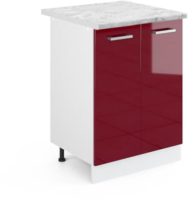 Vicco Küchenunterschrank R-Line, Bordeaux Hochglanz/Weiß, 60 cm, AP Marmor