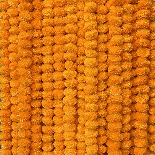 Krati Exports 10 Stück – 1,5 m Ringelblumen-Girlande | indische/amerikanische Hochzeit Party Kaminsims Dekoration Kunstgirlanden Hochzeit Girlande Diwali Frühlingsbusch(Goldgelb (Hellorange))